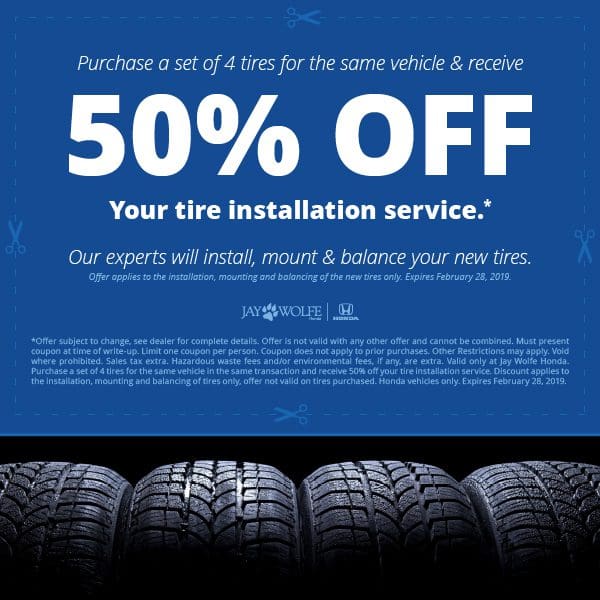 Tire Installation Service Special from Jay Wolfe Honda